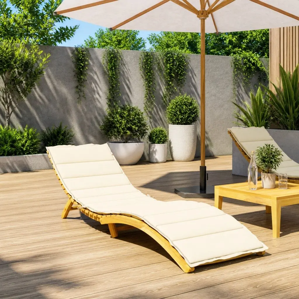 Sun Lounger Cushion Cream Outdoor Garden Patio Chair Pad 200x70x3cm