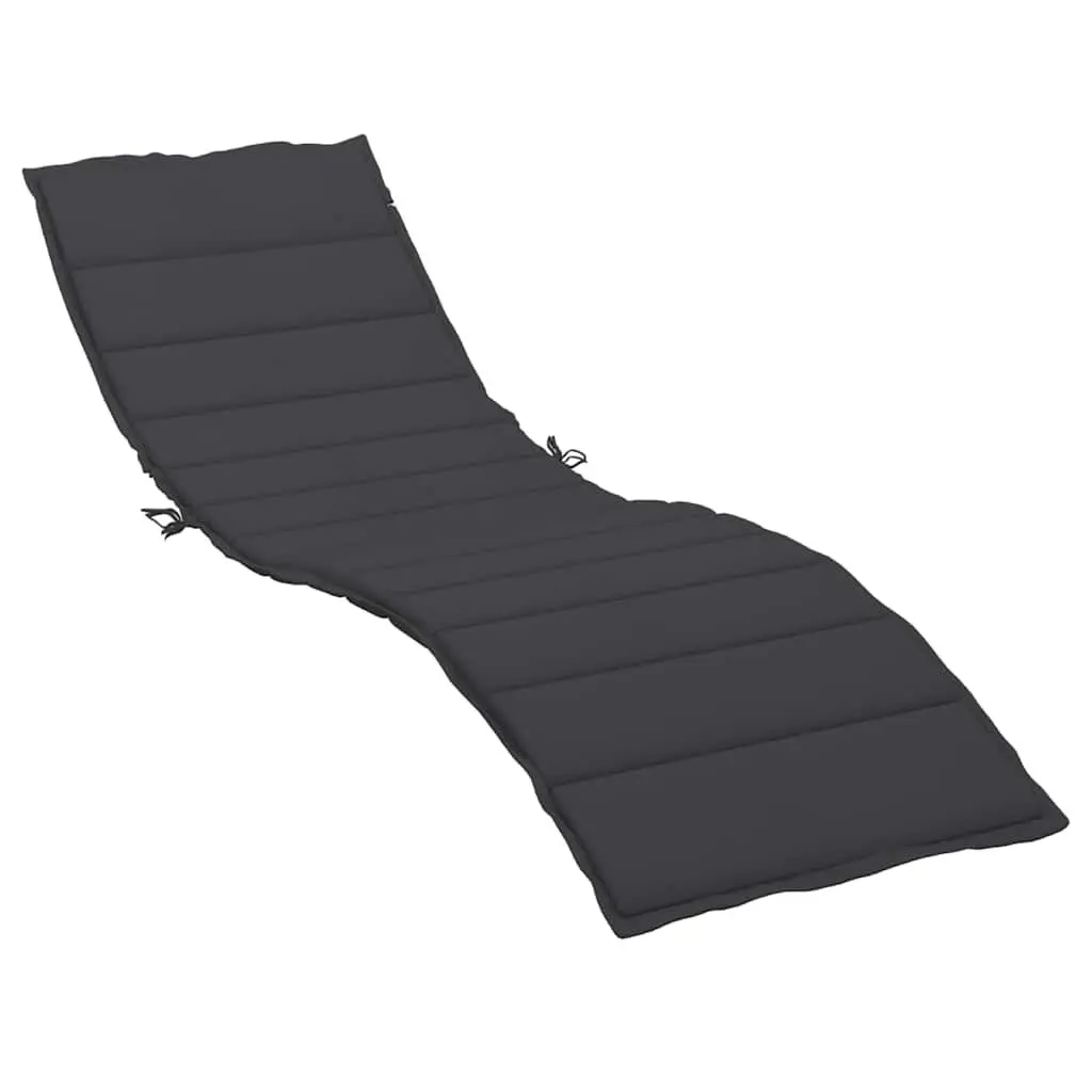 Sun Lounger Cushion Outdoor Oxford Fabric Black Water Resistant 200x70cm Soft Foam Filling for Garden Patio Chair