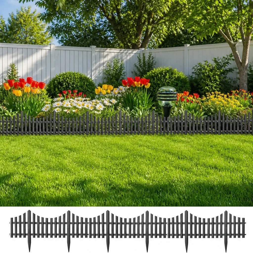 Lawn Edging Borders PP Interconnectable 10m Anthracite 17 Pieces