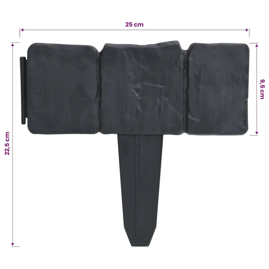 Garden Edging Fence Border Anthracite Plastic Stone Look 10m Length 41 Pieces