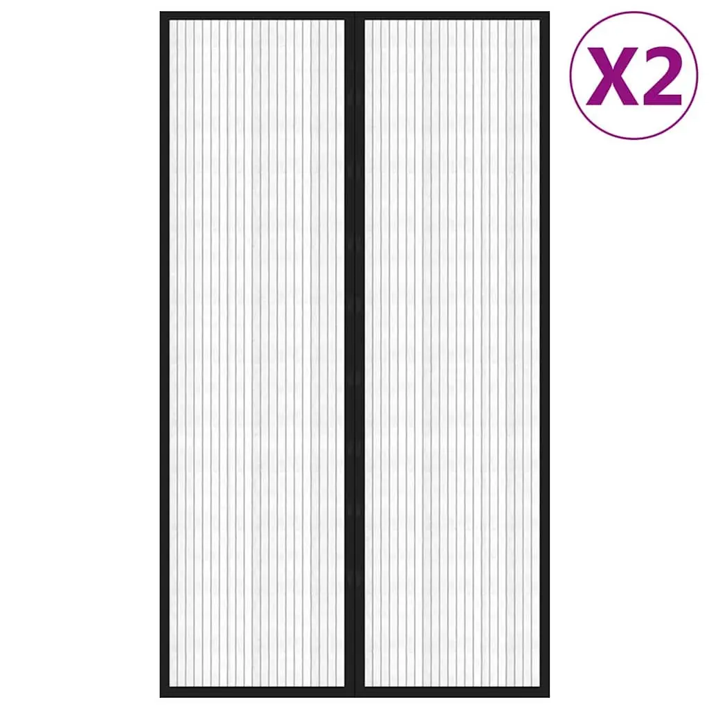 Insect Door Curtains 2 pcs with Magnet Blocks Black Window Screen 200x80 cm