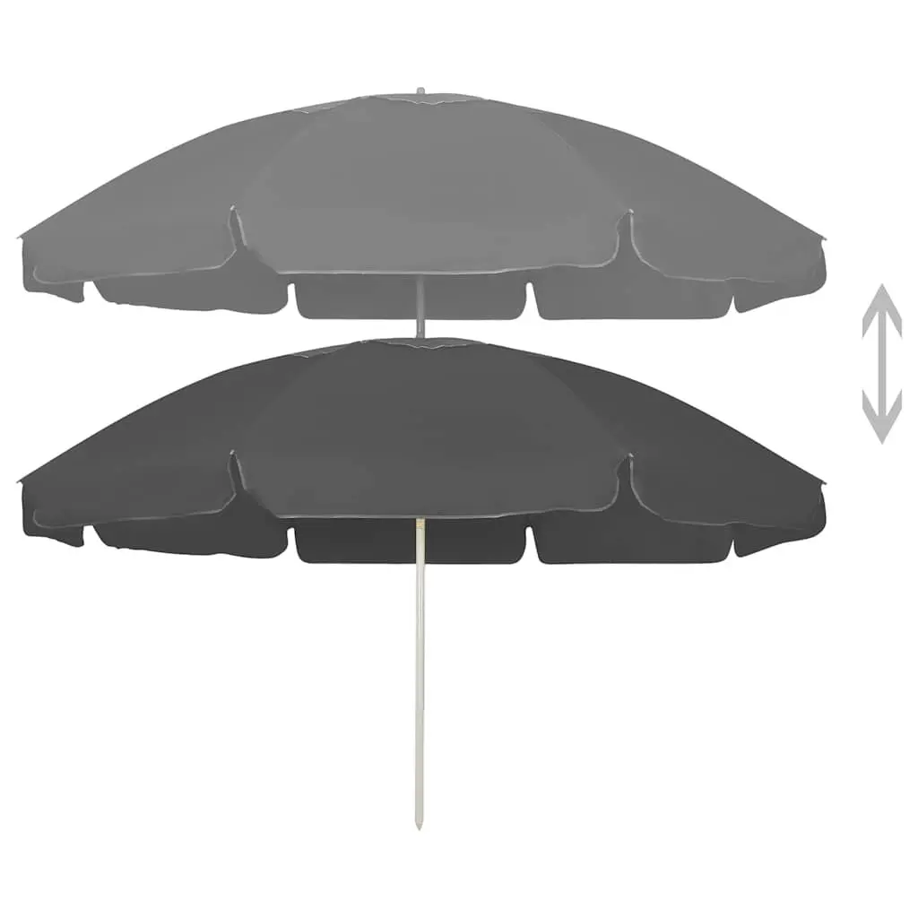 Beach Parasol UV Protective Polyester 240cm Anthracite Outdoor Sun Shade Umbrella Tilt Vent Garden Patio