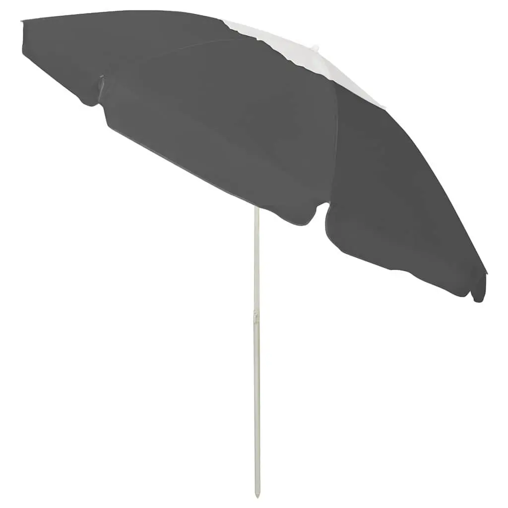 Beach Parasol UV Protective Polyester 240cm Anthracite Outdoor Sun Shade Umbrella Tilt Vent Garden Patio
