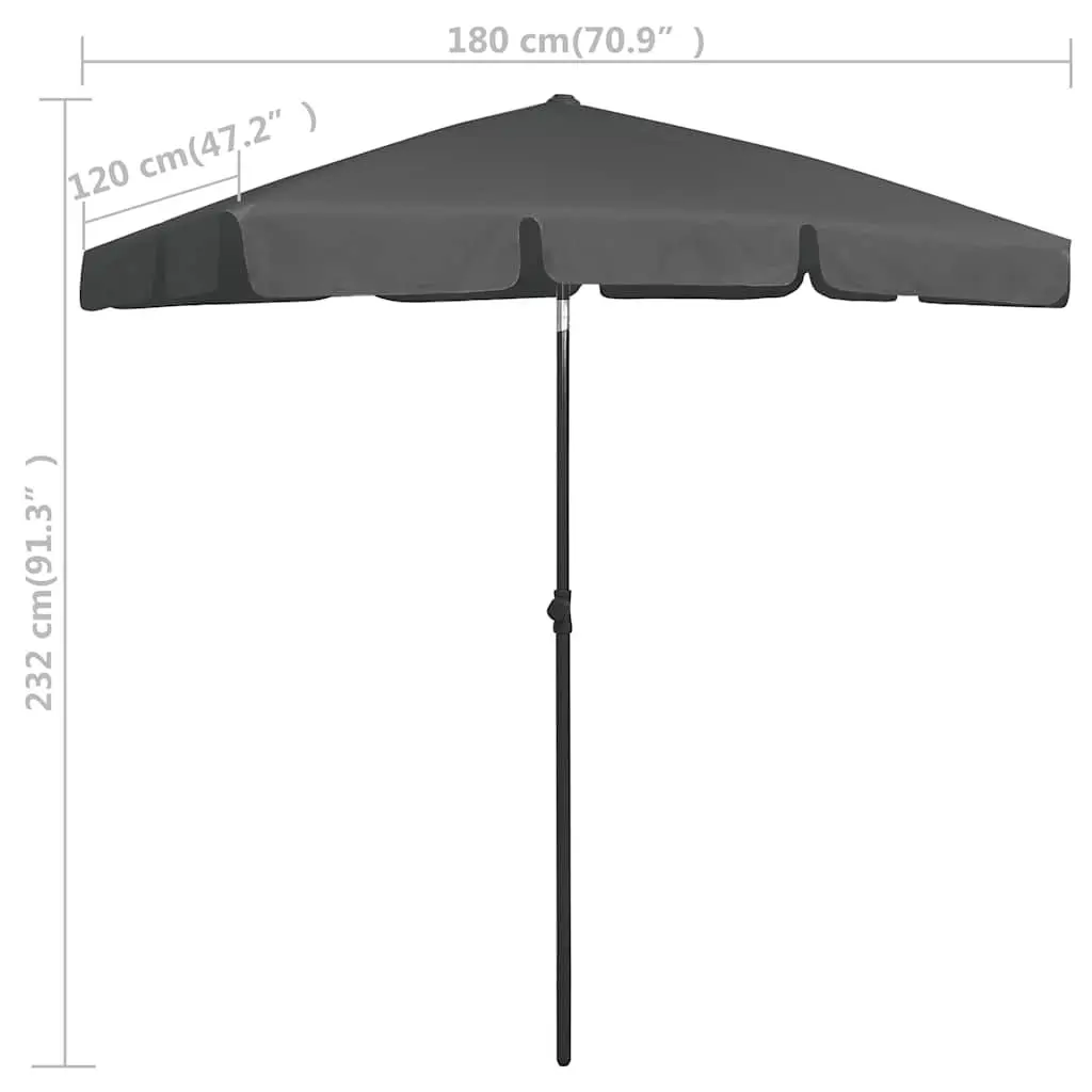 Beach Parasol UV Protective Polyester Canopy 180x120cm Anthracite