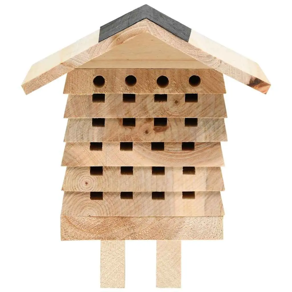 Bee Hotel Wooden Nesting House Solitary Bee Habitat Outdoor Brown 22x20x20cm
