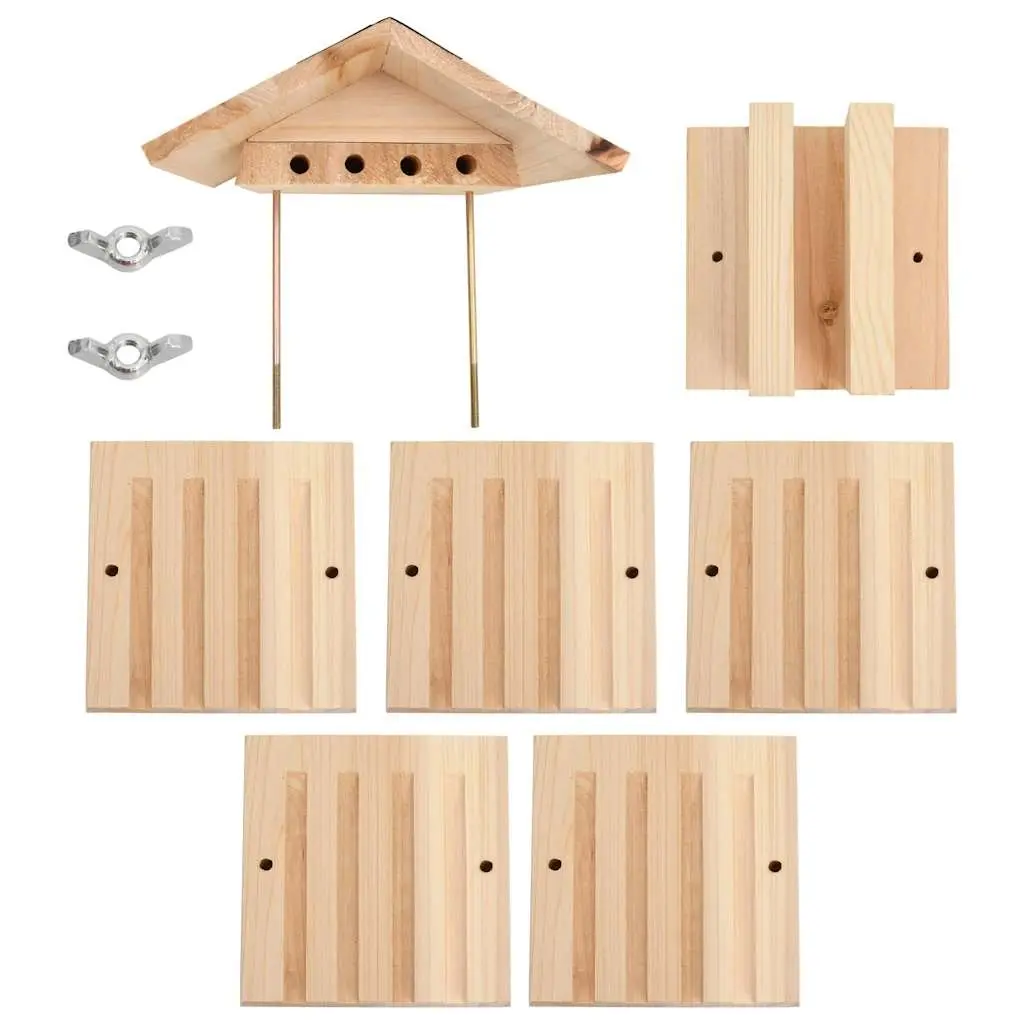 Bee Hotel Wooden Nesting House Solitary Bee Habitat Outdoor Brown 22x20x20cm