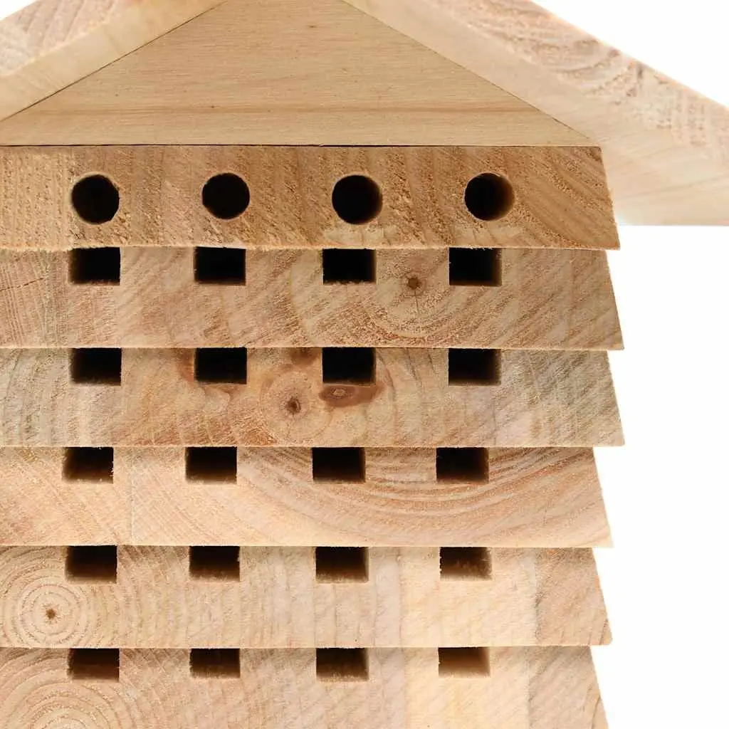 Bee Hotel Wooden Nesting House Solitary Bee Habitat Outdoor Brown 22x20x20cm