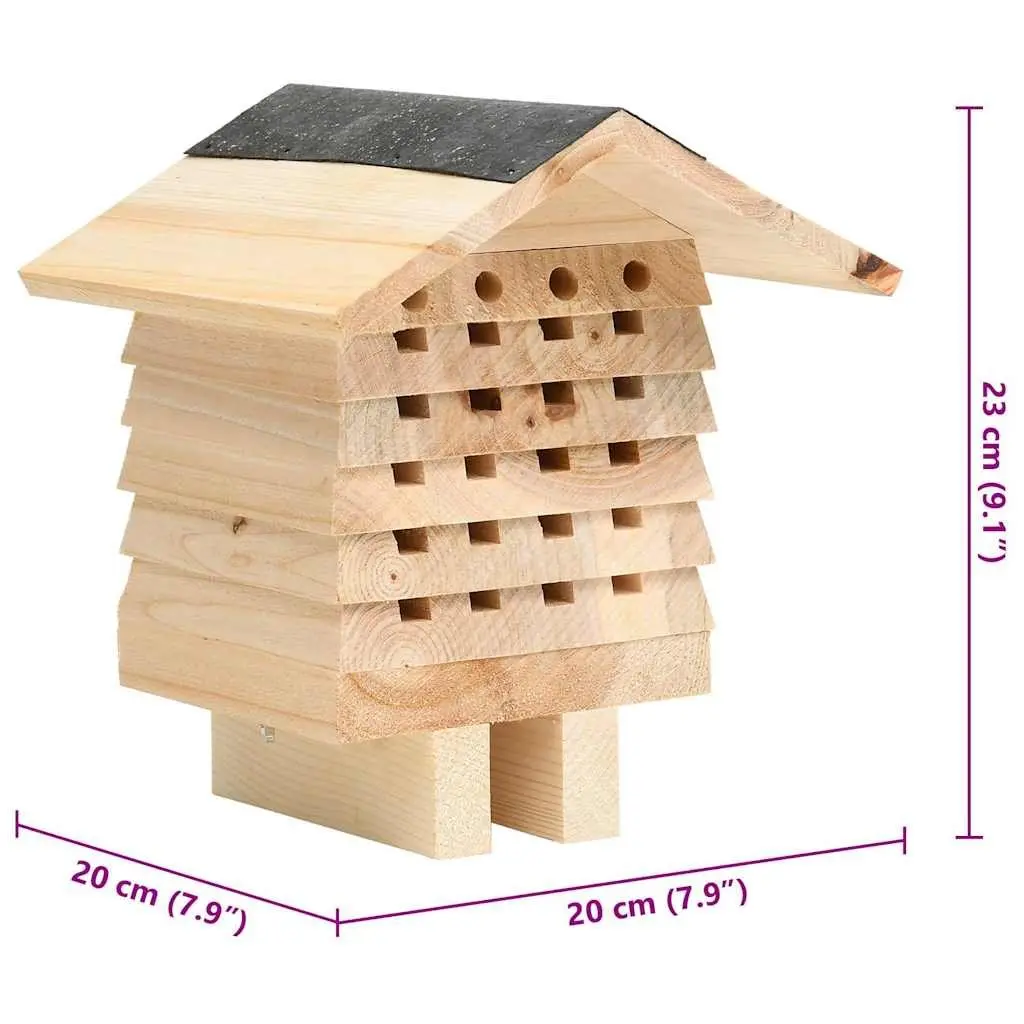 Bee Hotel Wooden Nesting House Solitary Bee Habitat Outdoor Brown 22x20x20cm