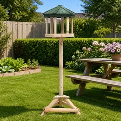 Standing Bird Feeder Solid Wood Tripod Design Brown Garden Outdoor Feeding