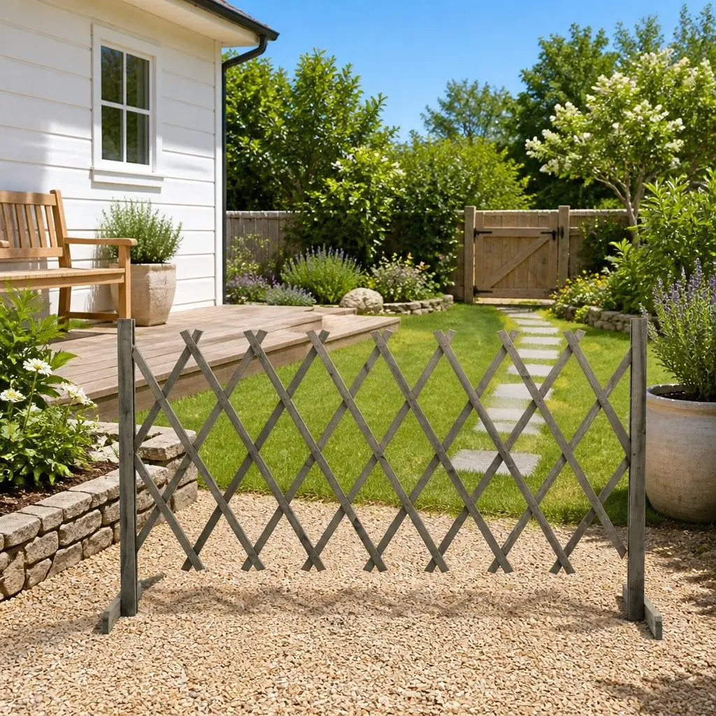 Garden Trellis Fence Panel Solid Firwood Expandable 150x80 cm Grey