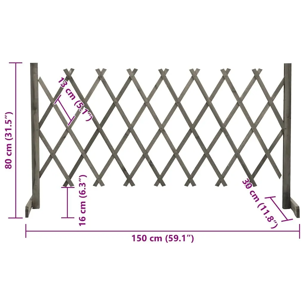 Garden Trellis Fence Panel Solid Firwood Expandable 150x80 cm Grey