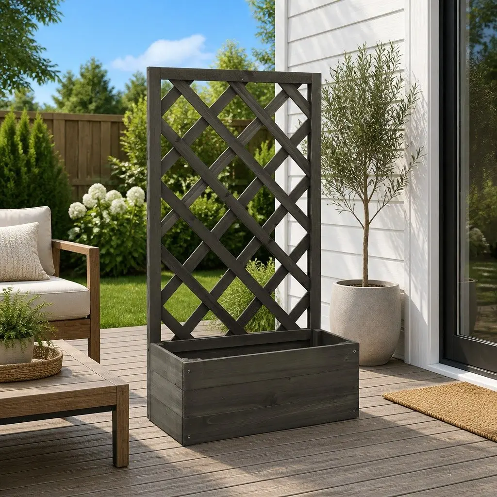 Outdoor Climbing Plants Planter with Integrated Trellis Grey 50x25x90cm Flower Box