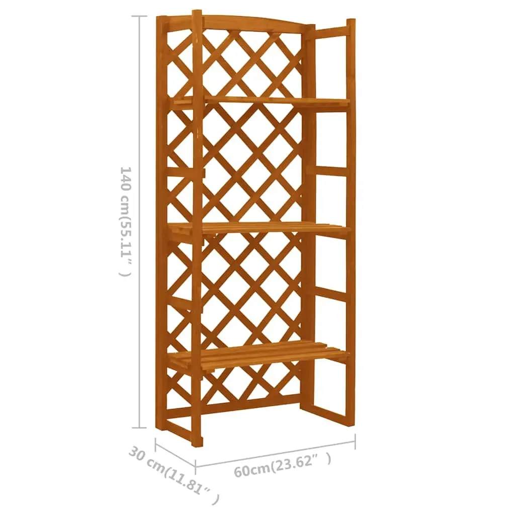 Trellis Plant Stand Orange Solid Fir Wood 60x30x140cm Three Shelf Display for Climbing Plants in Garden
