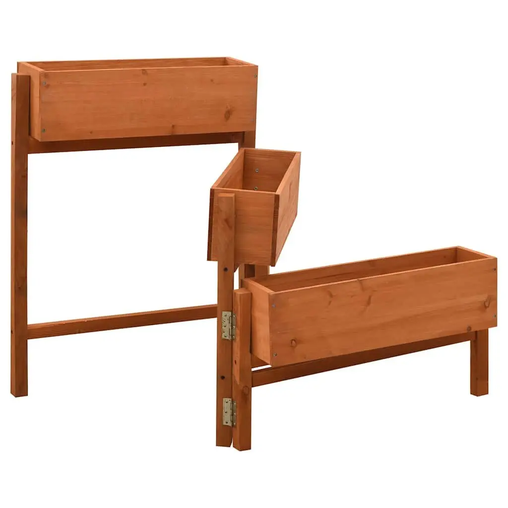 Folding Planter Solid Firwood Orange 60x14x75cm Sturdy Raised Flower Bed for Garden Patio Balcony