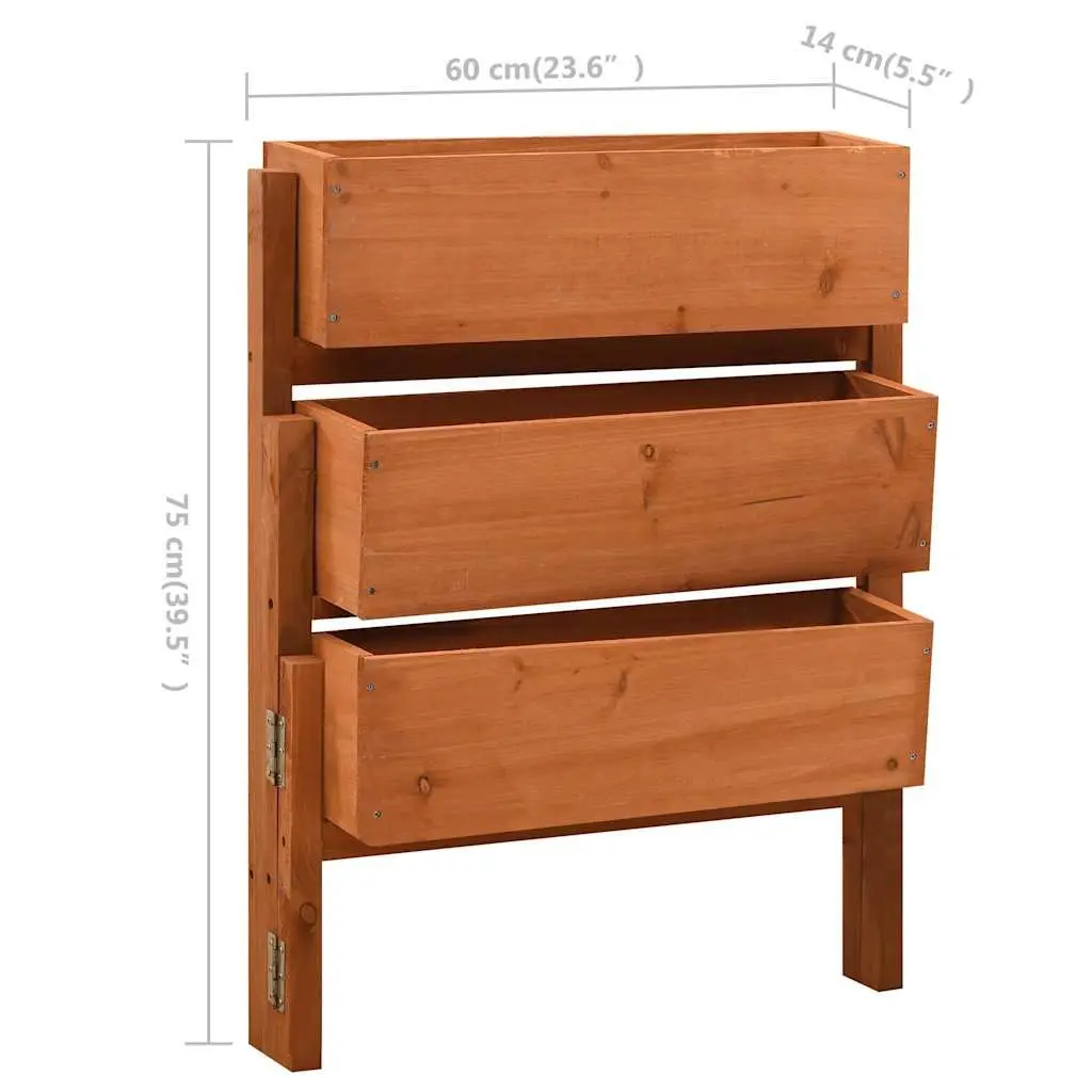 Folding Planter Solid Firwood Orange 60x14x75cm Sturdy Raised Flower Bed for Garden Patio Balcony