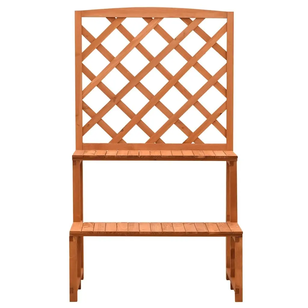 Plant Stand Solid Firwood 70 x 42 x 120 cm Orange with Trellis Ladder Shelves