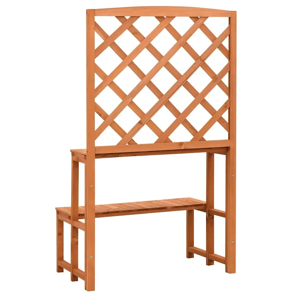 Plant Stand Solid Firwood 70 x 42 x 120 cm Orange with Trellis Ladder Shelves