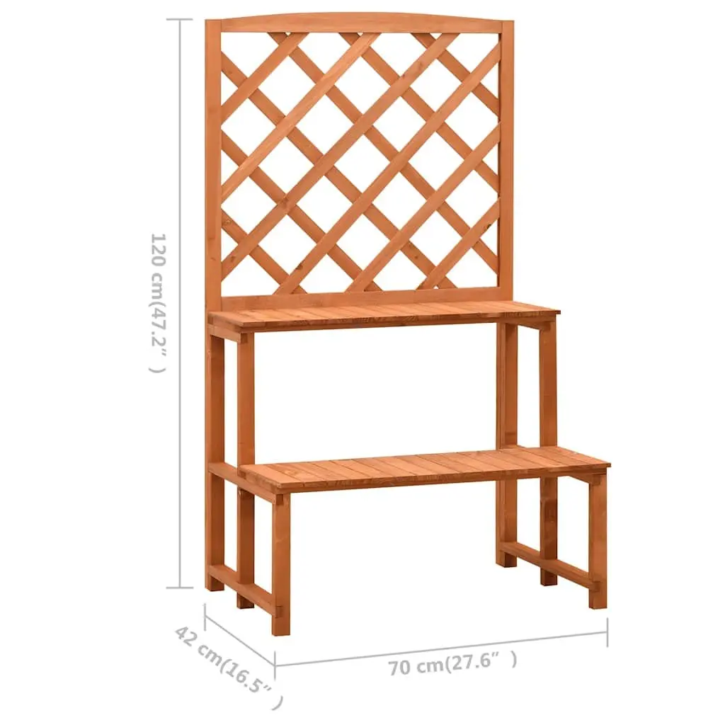 Plant Stand Solid Firwood 70 x 42 x 120 cm Orange with Trellis Ladder Shelves