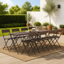 Folding Bistro Chairs Set 8 pcs Brown Outdoor Garden Seating Rattan Steel Frame
