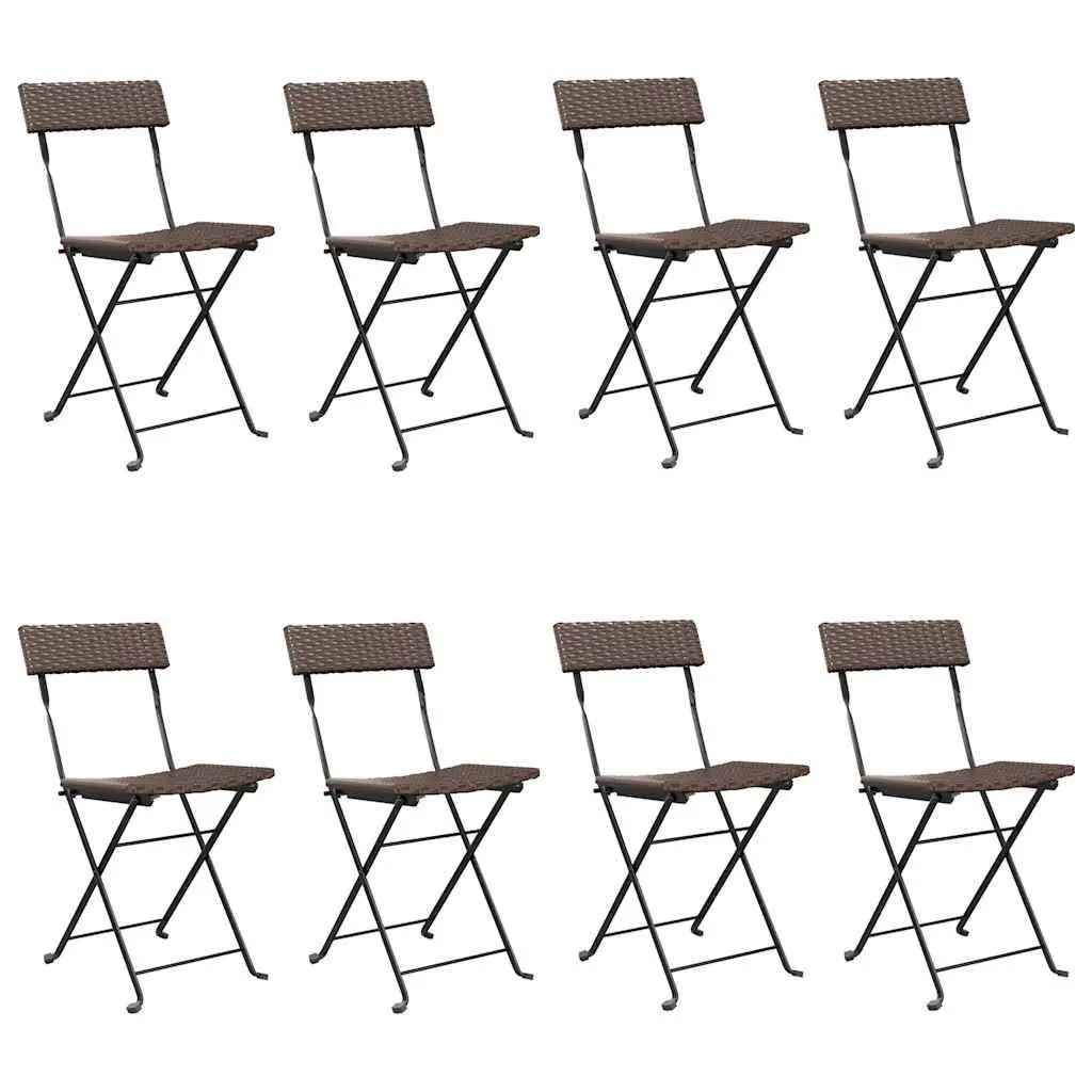 Folding Bistro Chairs Set 8 Piece PE Rattan Steel Frame Brown Outdoor Garden Seating
