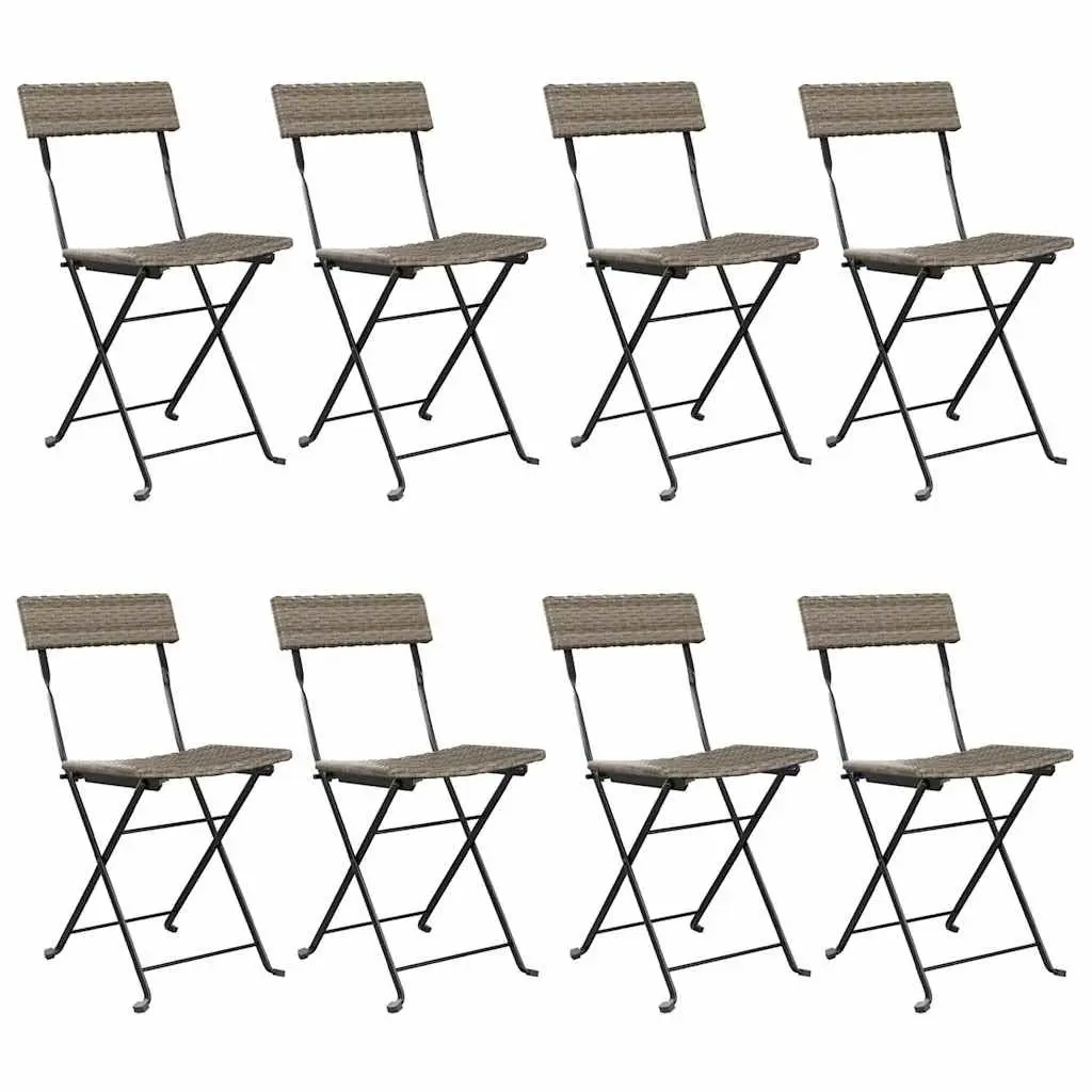 Folding Bistro Chairs Poly Rattan Steel Frame Grey 8 Piece Outdoor Garden Seating