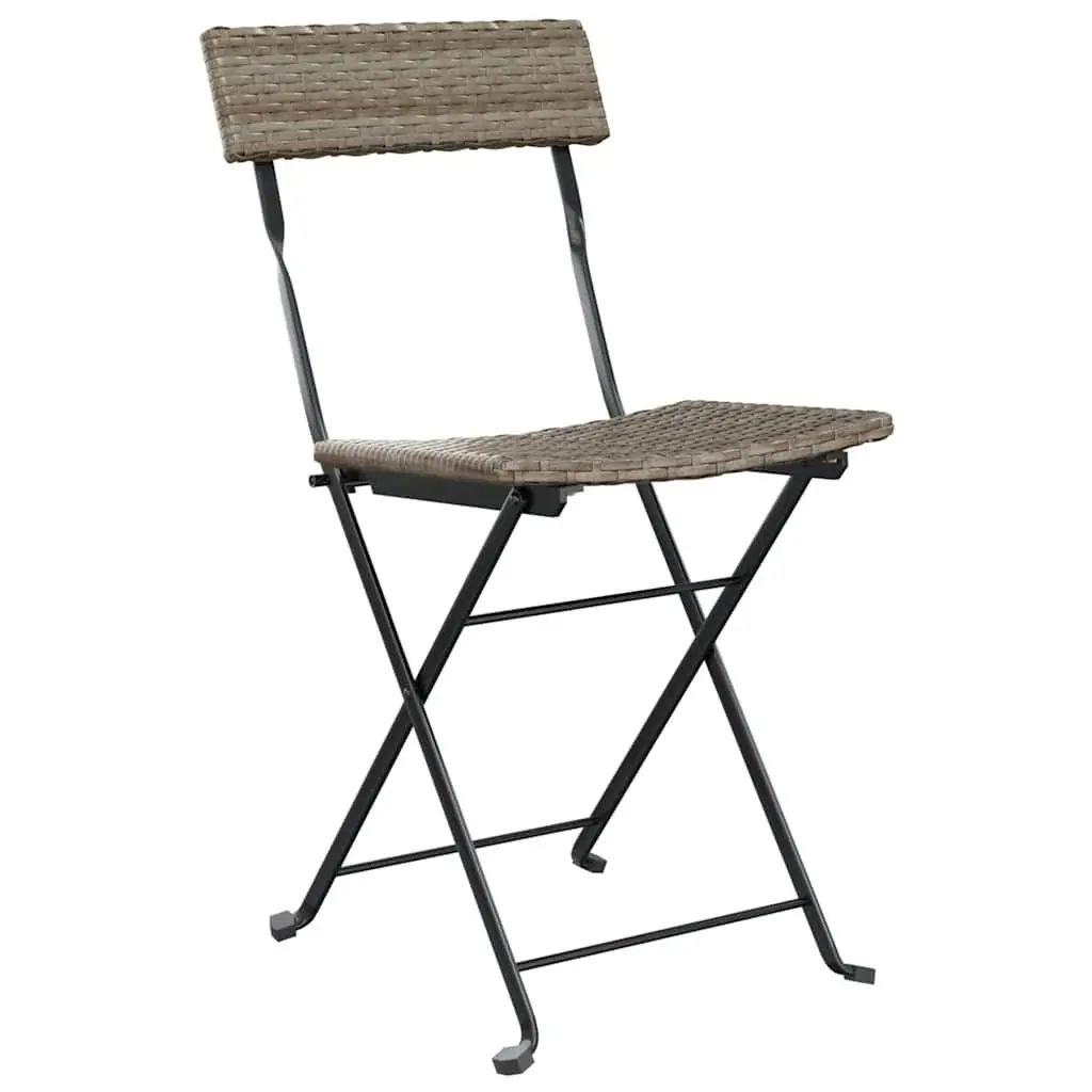 Folding Bistro Chairs Poly Rattan Steel Frame Grey 8 Piece Outdoor Garden Seating