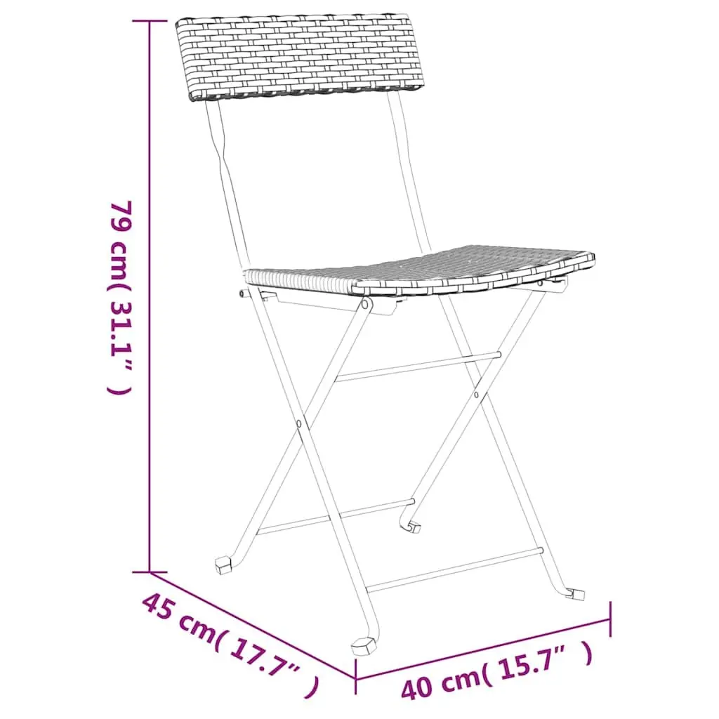 Folding Bistro Chairs Poly Rattan Steel Frame Grey 8 Piece Outdoor Garden Seating