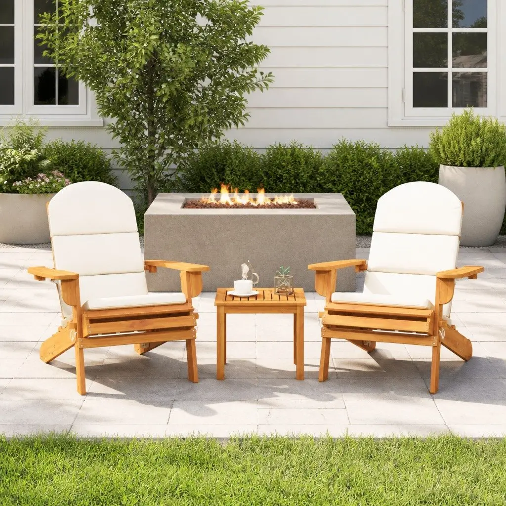 Adirondack Garden Lounge Set 3 Piece Outdoor Furniture Wooden Chair Table Brown
