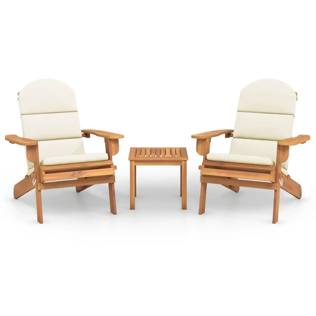 Adirondack Garden Lounge Set 3 Piece Outdoor Furniture Wooden Chair Table Brown