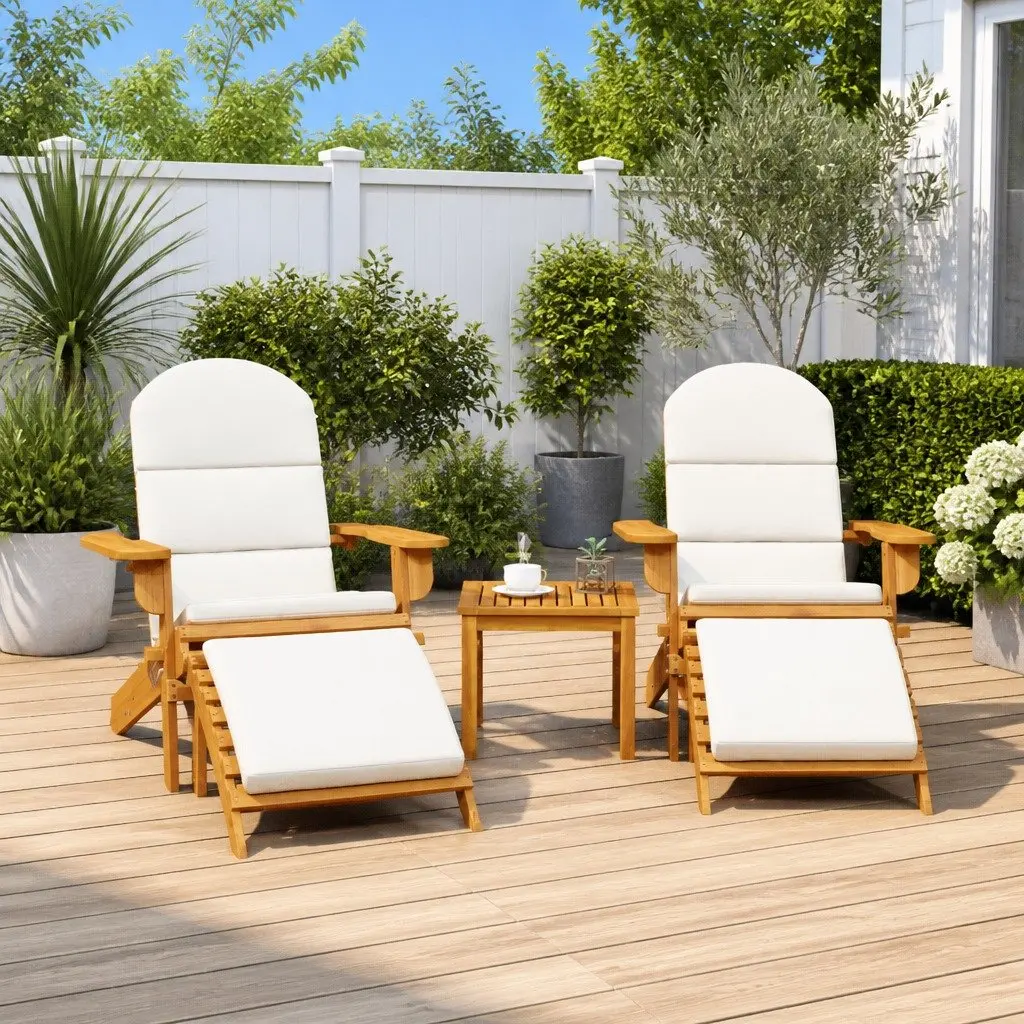 Adirondack Lounge Set Solid Acacia Wood Brown 3 Piece Outdoor Furniture with Cushions