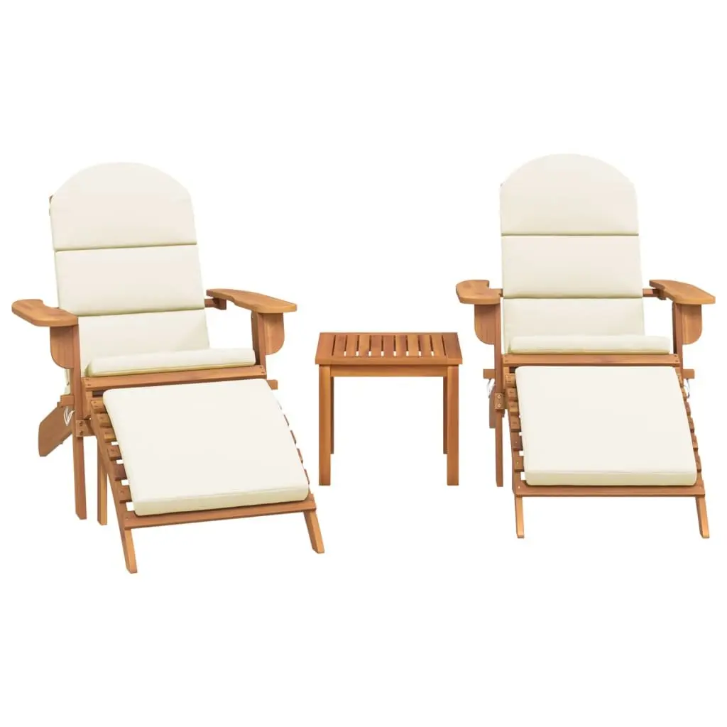Adirondack Lounge Set Solid Acacia Wood Brown 3 Piece Outdoor Furniture with Cushions