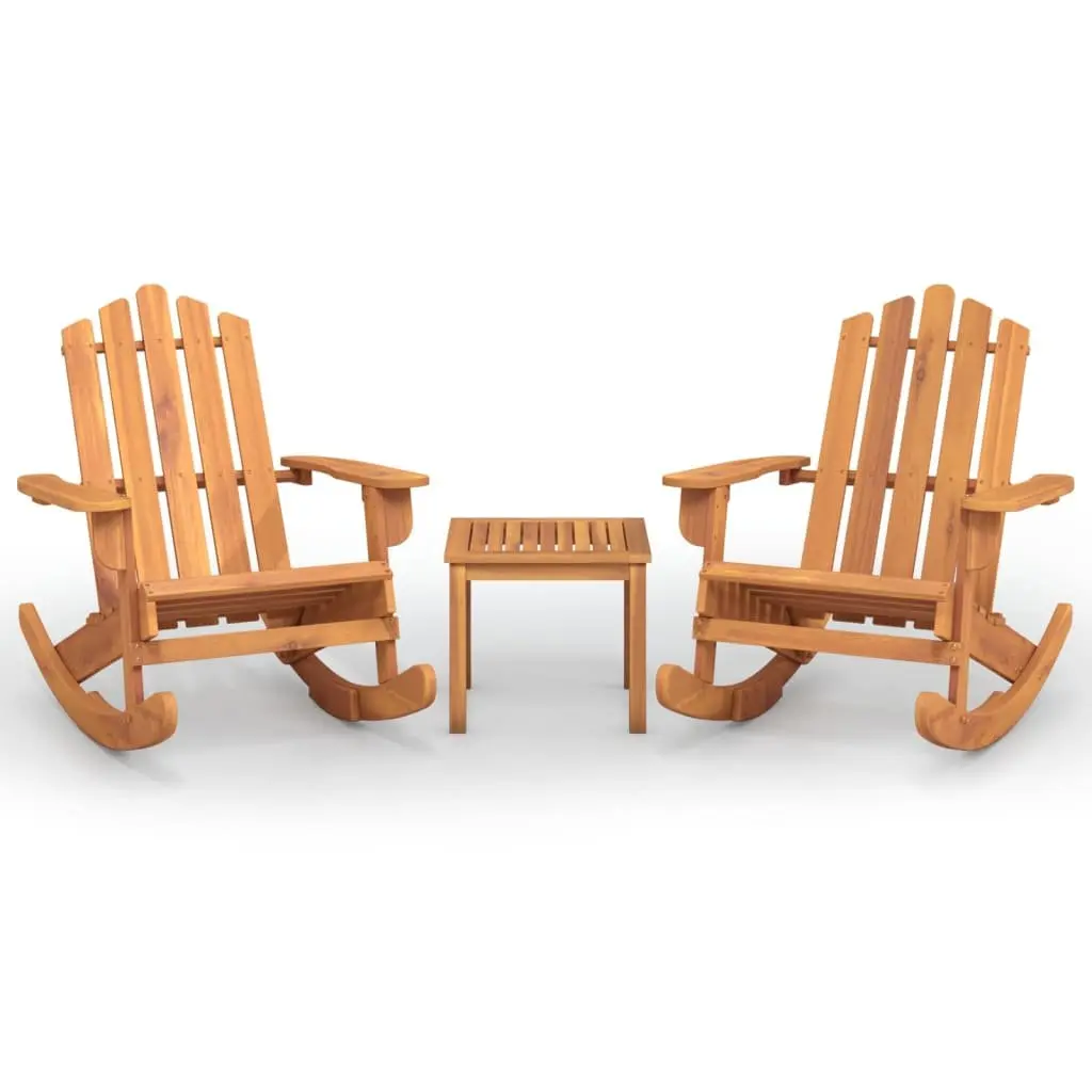 Adirondack Rocking Chair Set Solid Acacia Wood 3 Piece Brown