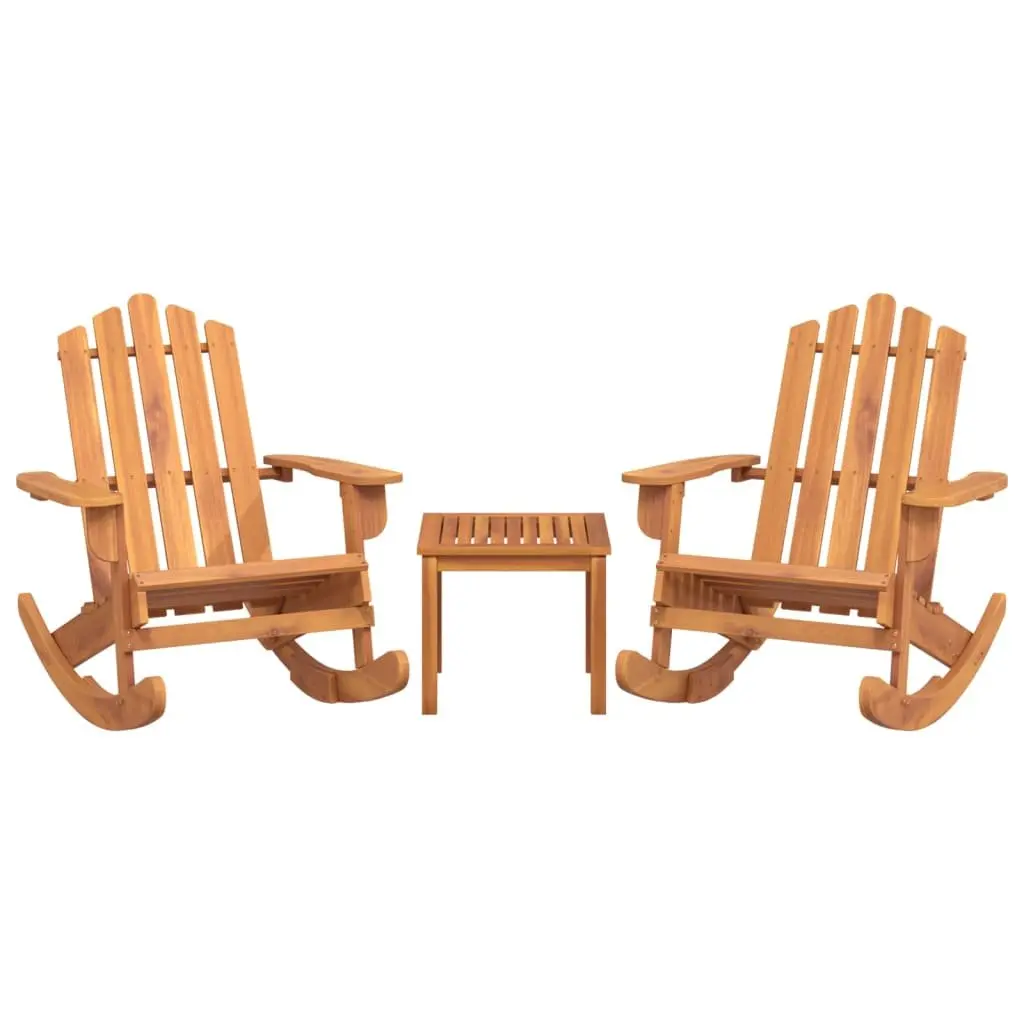 Adirondack Rocking Chair Set Solid Acacia Wood 3 Piece Brown
