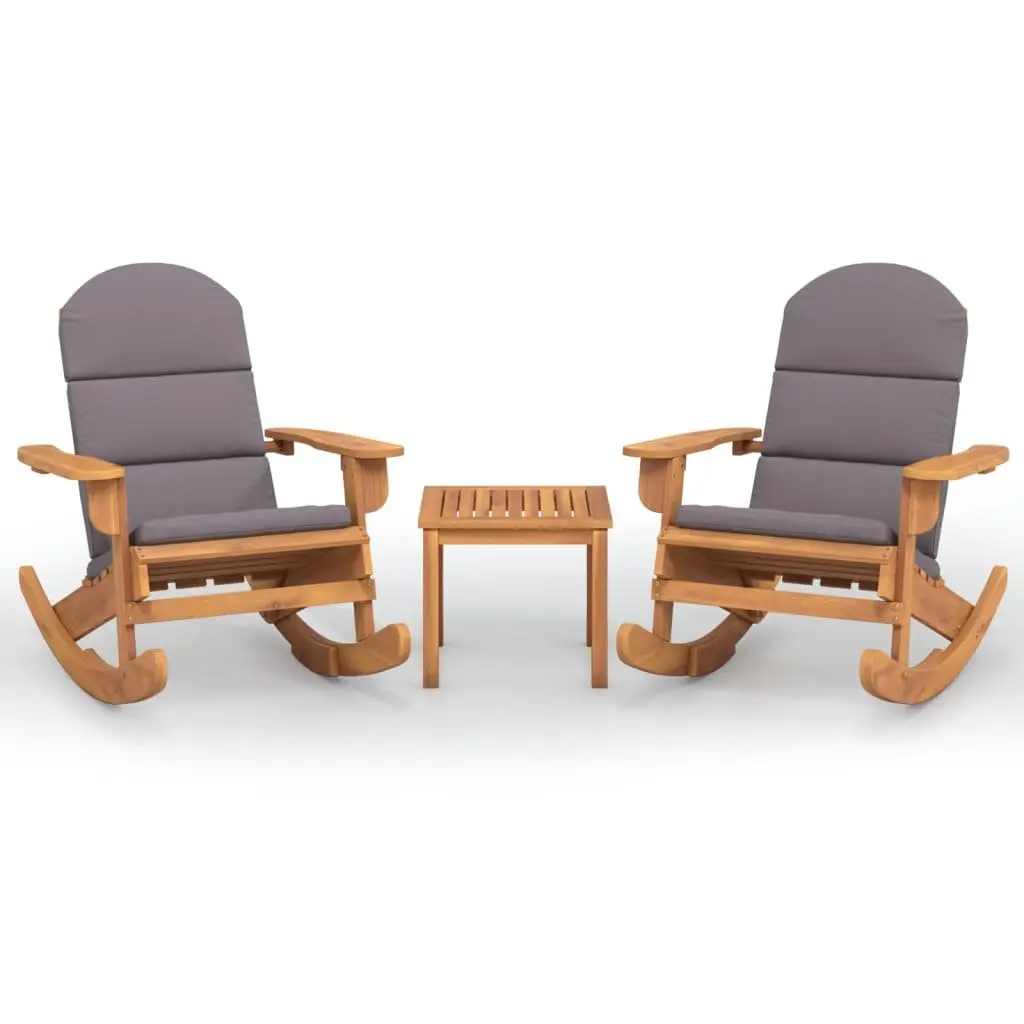 Adirondack Wooden Rocking Chair Garden Lounge Set 3 Piece Brown