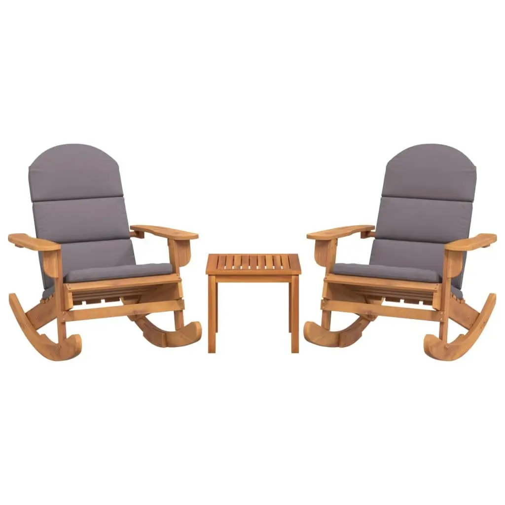 Adirondack Wooden Rocking Chair Garden Lounge Set 3 Piece Brown