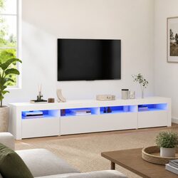 Functional White TV Cabinet with RGB Lights for Every Room