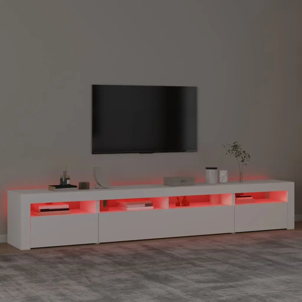 TV Cabinet with RGB LED Lights White Modern Media Stand Storage Unit 240cm