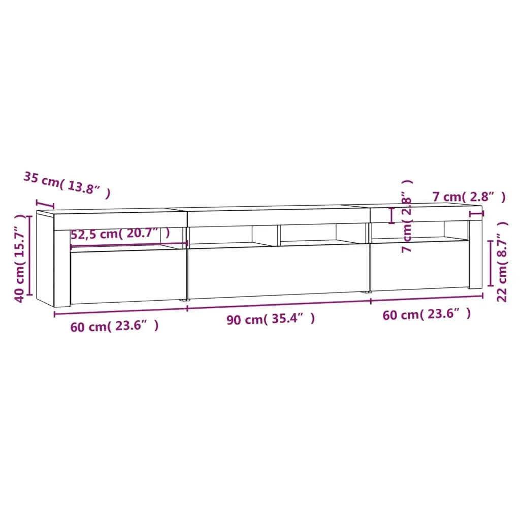 TV Cabinet Engineered Wood 210cm White with RGB LED Lights