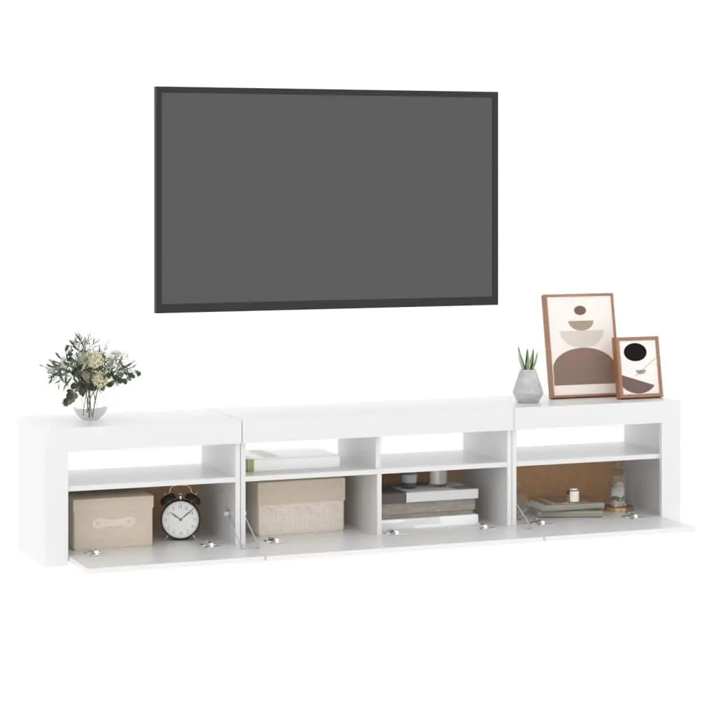 TV Cabinet Engineered Wood 210cm White with RGB LED Lights