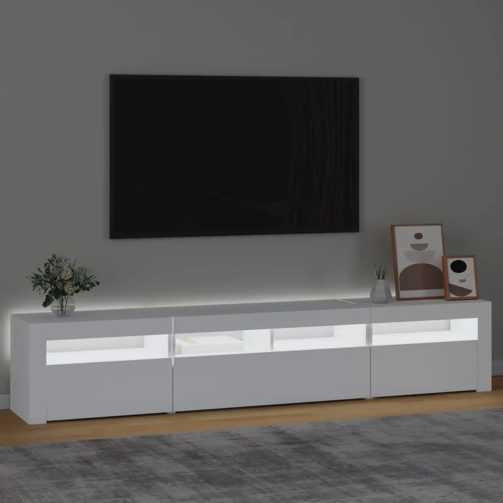 TV Cabinet Engineered Wood 210cm White with RGB LED Lights