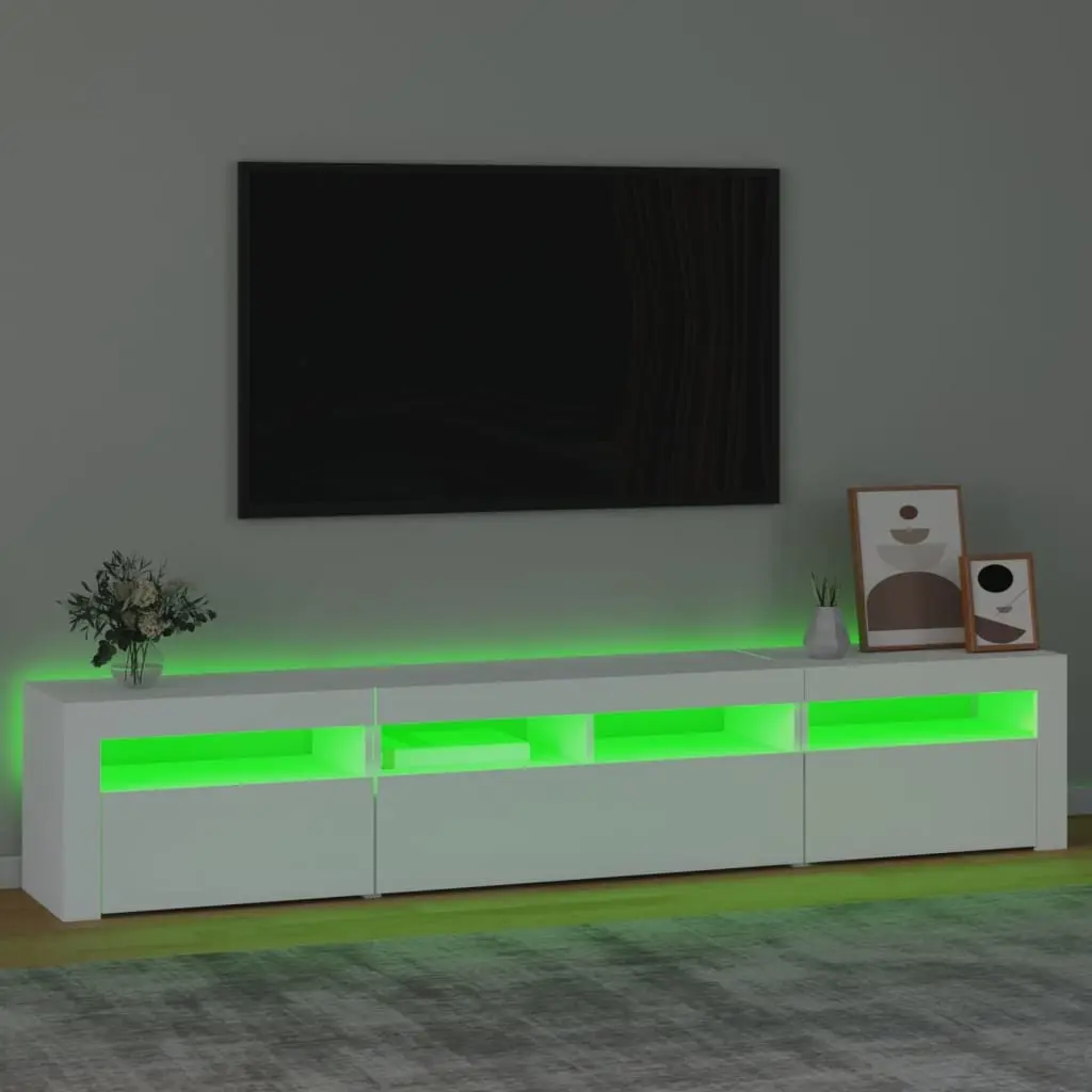TV Cabinet Engineered Wood 210cm White with RGB LED Lights