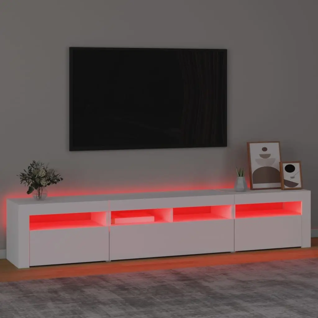 TV Cabinet Engineered Wood 210cm White with RGB LED Lights