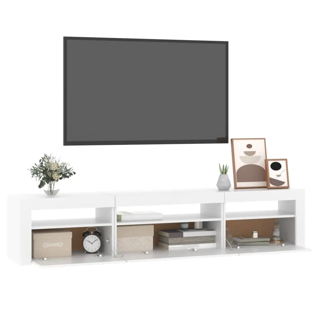 TV Cabinet Engineered Wood 195cm White with RGB LED Lights