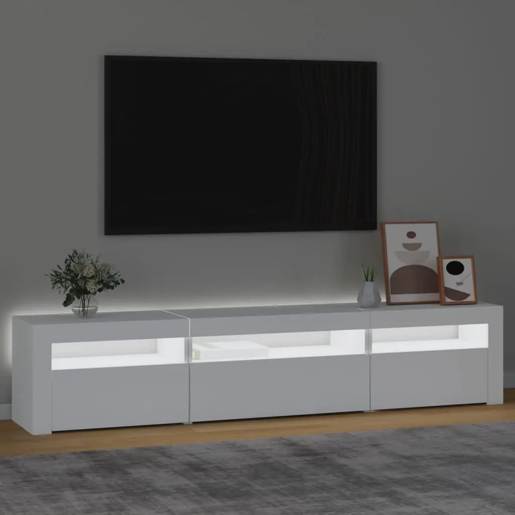 TV Cabinet Engineered Wood 195cm White with RGB LED Lights