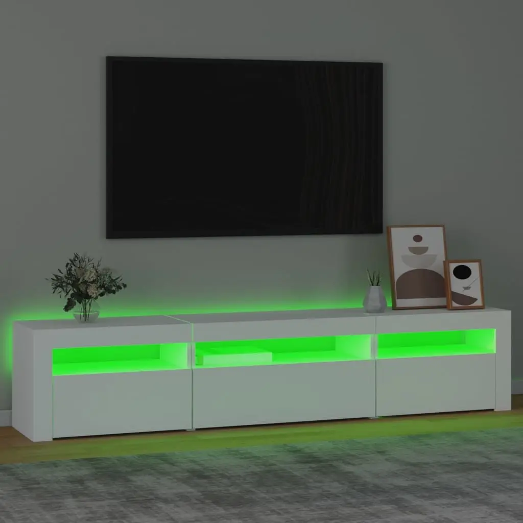 TV Cabinet Engineered Wood 195cm White with RGB LED Lights