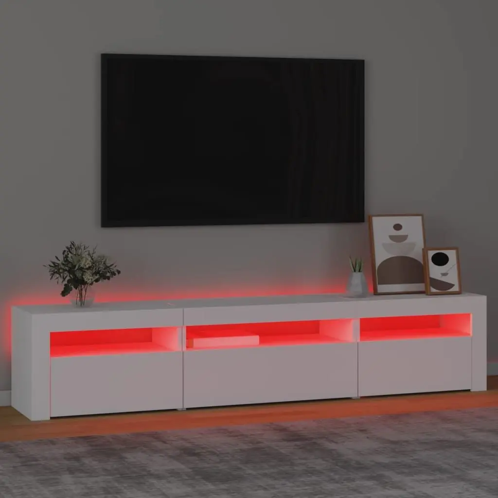 TV Cabinet Engineered Wood 195cm White with RGB LED Lights