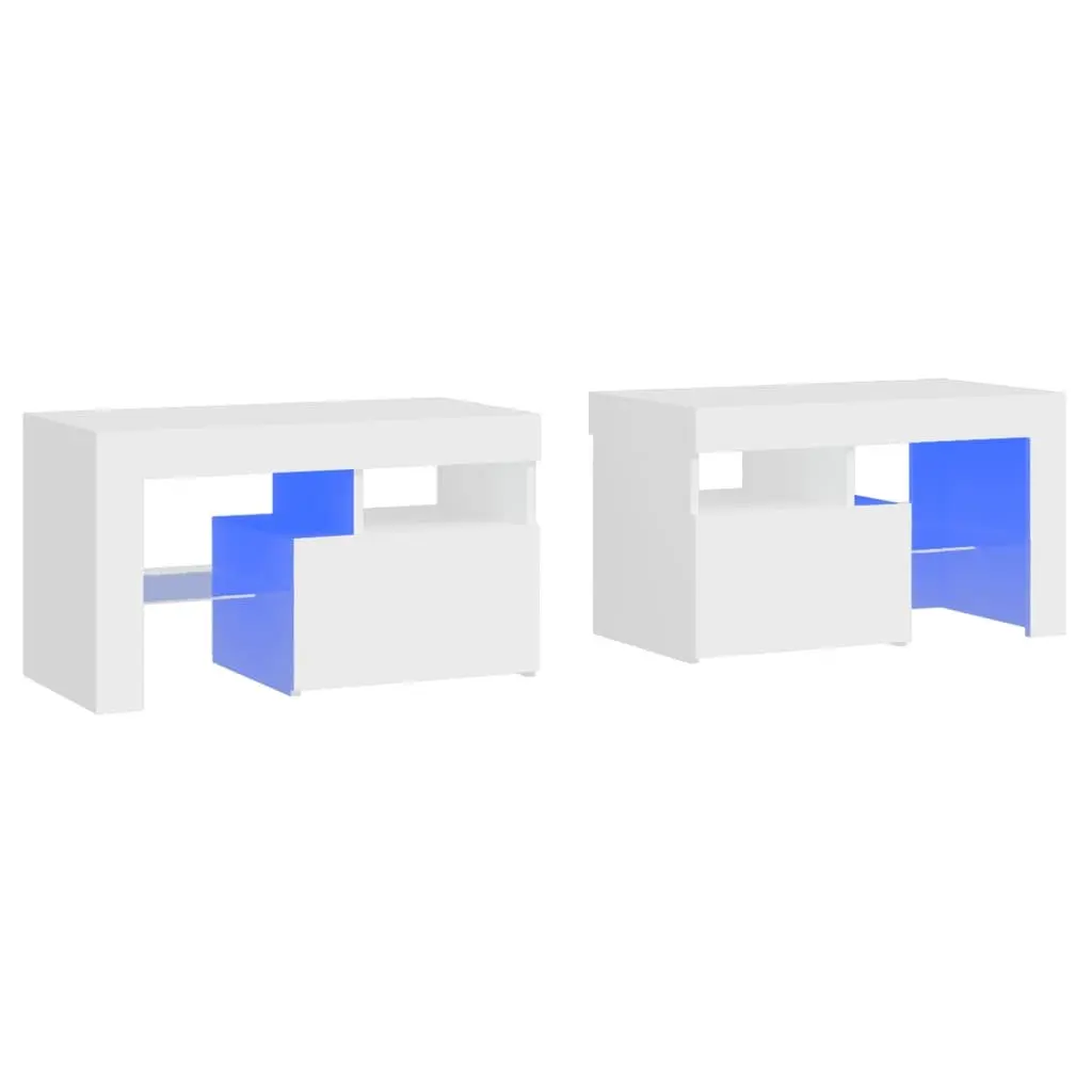 Bedside Cabinets Engineered Wood 70x36.5x40cm White Set of 2 with RGB LED Lights