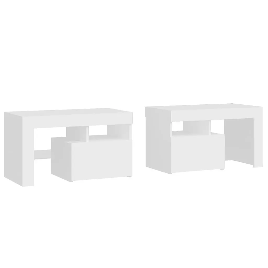 Bedside Cabinets Engineered Wood 70x36.5x40cm White Set of 2 with RGB LED Lights