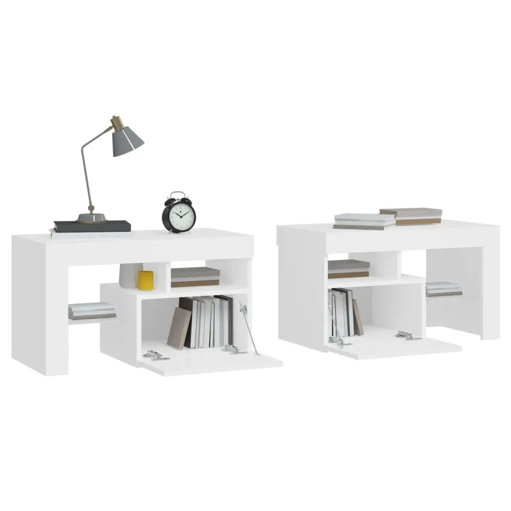 Bedside Cabinets Engineered Wood 70x36.5x40cm White Set of 2 with RGB LED Lights