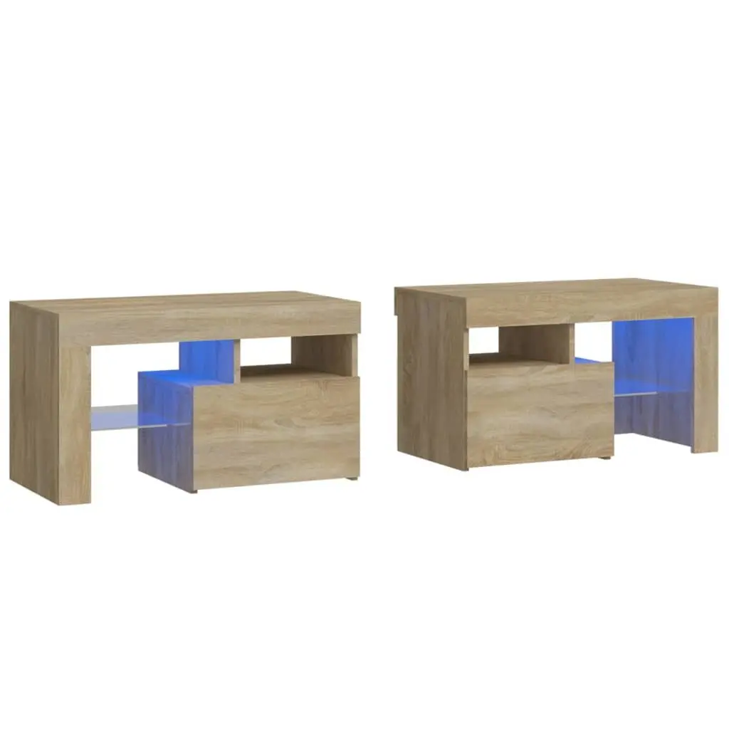 Bedside Cabinets 2 pcs LED Lights Modern Storage Nightstand Table Sonoma Oak